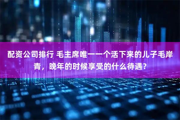 配资公司排行 毛主席唯一一个活下来的儿子毛岸青，晚年的时候享受的什么待遇？